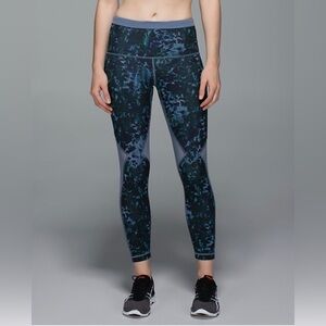 lululemon athletica Black & Teal Abstract Print Leggings